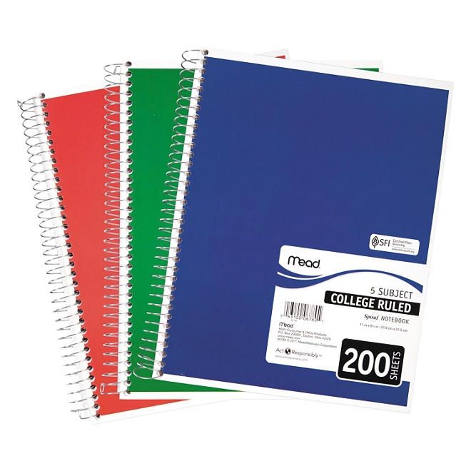 Mead 5 Subject Notebook, College Rule, 8-1/2 x 11, White, 200 Sheets per Pad - Image 2