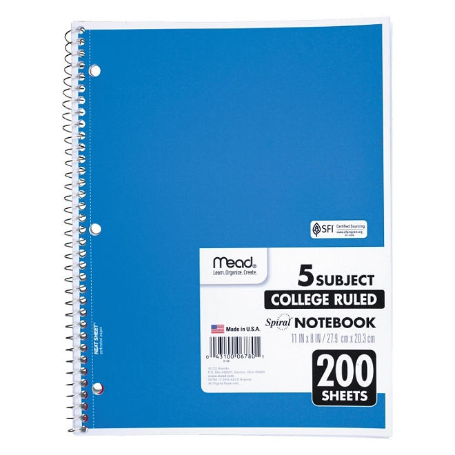 Mead 5 Subject Notebook, College Rule, 8-1/2 x 11, White, 200 Sheets per Pad - Image 3