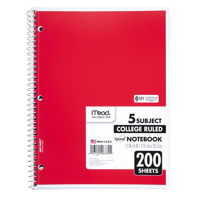 Mead 5 Subject Notebook, College Rule, 8-1/2 x 11, White, 200 Sheets per Pad - Image 5