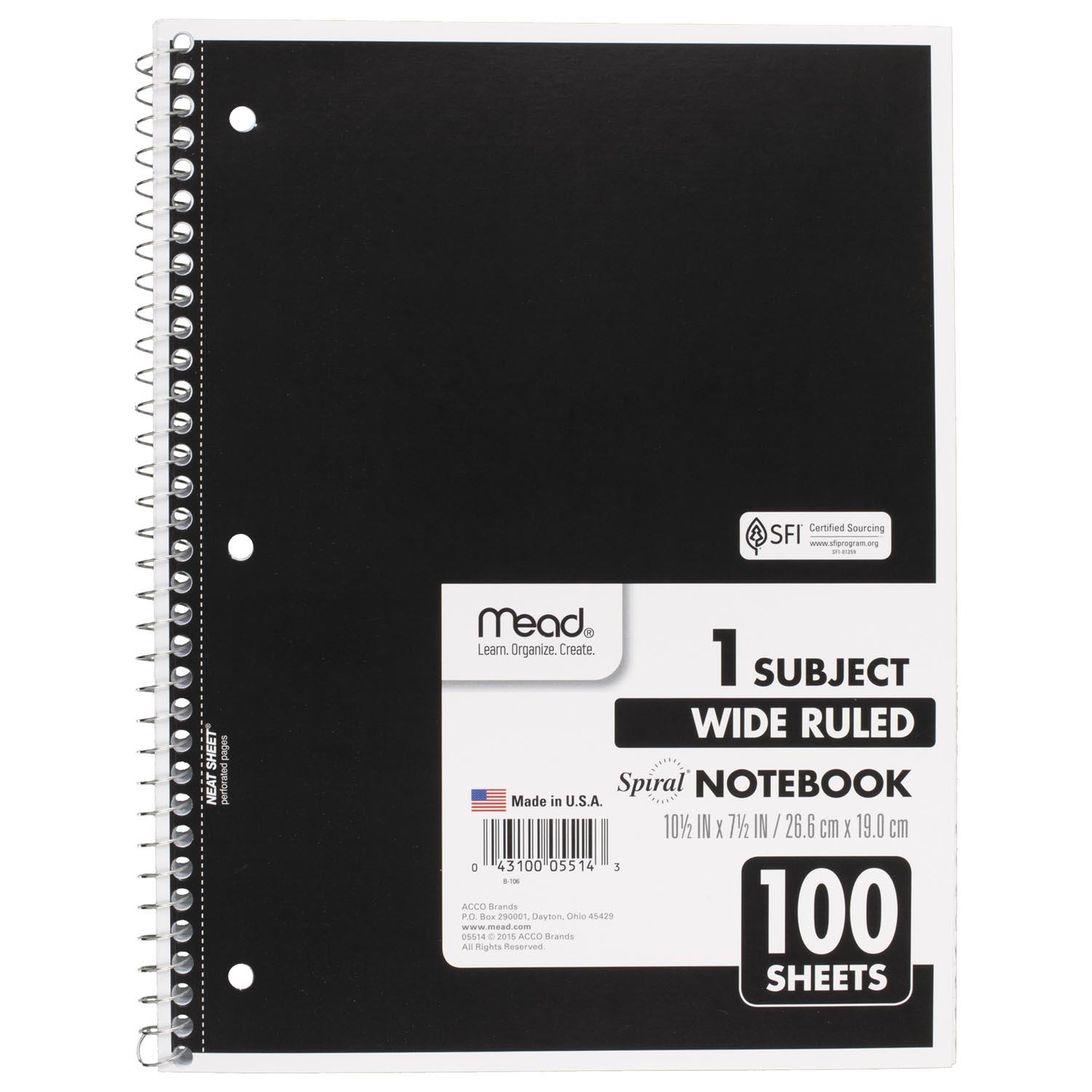 Mead Spiral Notebook, 1-Subject, Randomly Assorted Cover Color, , 100 10.5 x 7.5 Sheets - Image 2