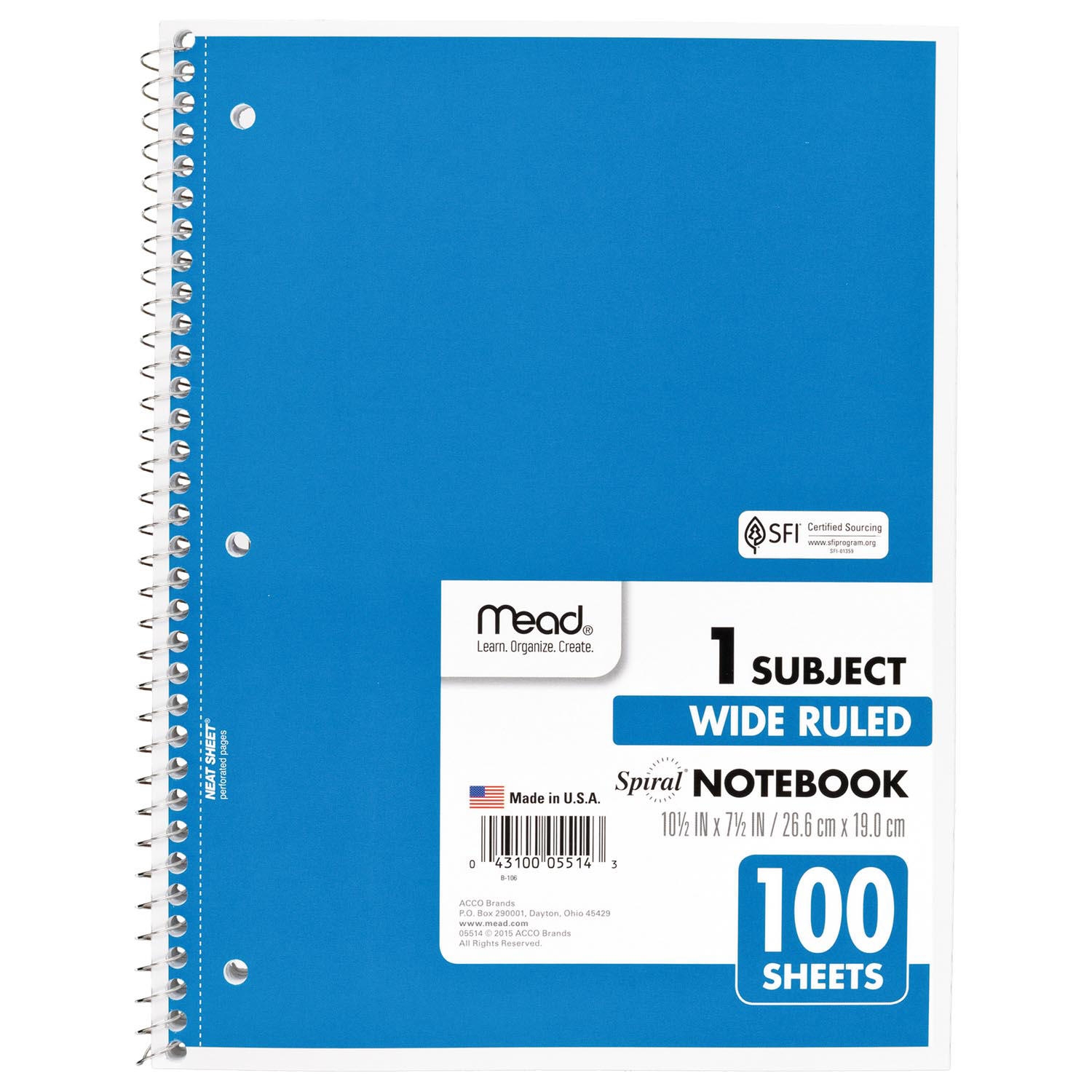 Mead Spiral Notebook, 1-Subject, Randomly Assorted Cover Color, , 100 10.5 x 7.5 Sheets - Image 3