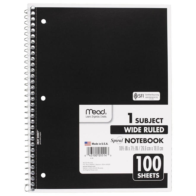 Mead Spiral Notebook, 1-Subject, Randomly Assorted Cover Color, , 100 10.5 x 7.5 Sheets - Image 8