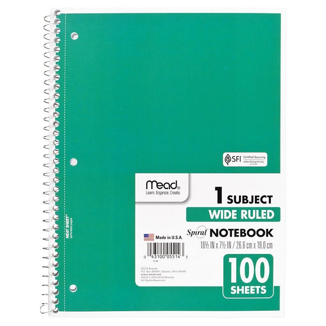 Mead Spiral Notebook, 1-Subject, Randomly Assorted Cover Color, , 100 10.5 x 7.5 Sheets - Image 10