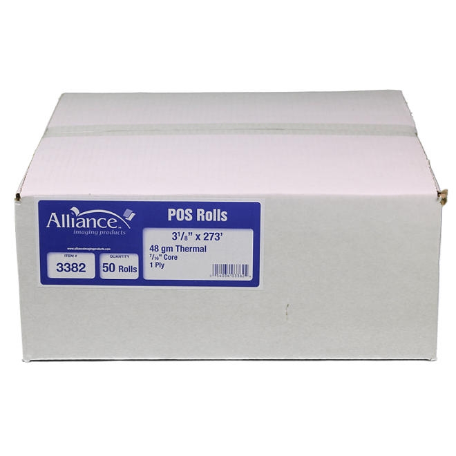 Alliance Thermal Paper Receipt Rolls, 3 1/8" x 273", 50 Rolls - Image 2