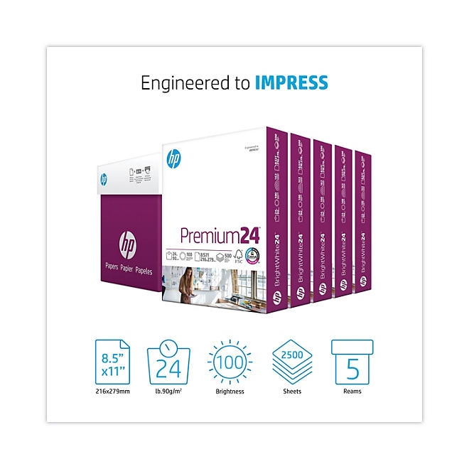 HP LaserJet Paper, 24lb, 97 Bright, Letter, Ultra White, 2500 Sheets/Carton - Image 4