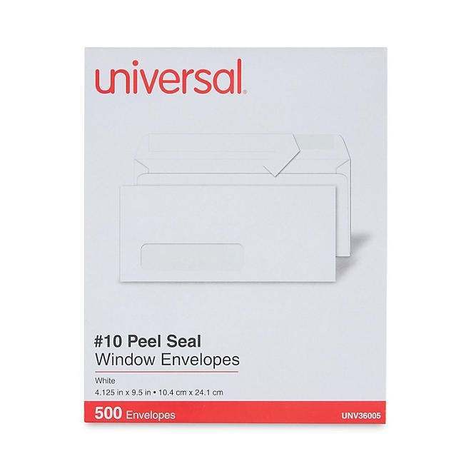 Universal® Peel Seal Strip Business Envelope, 10, 4 1/8" x 9 1/2", Window, White, 500/Box - Image 5