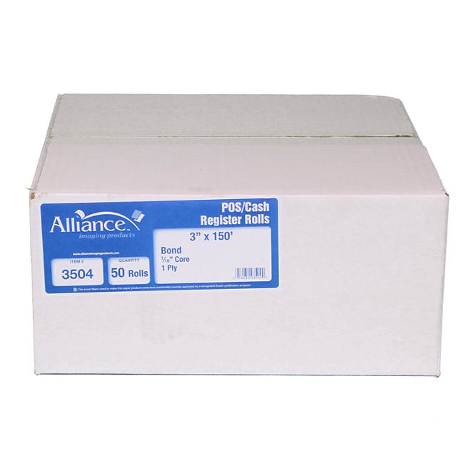 Alliance Bond Paper Receipt Rolls, 3"x150', 50 Rolls - Image 2