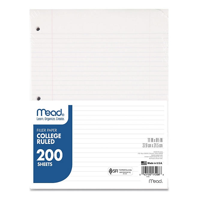 Mead Filler Paper, 3-Hole, 8.5 x 11, College Rule, 200/Pack - Image 2