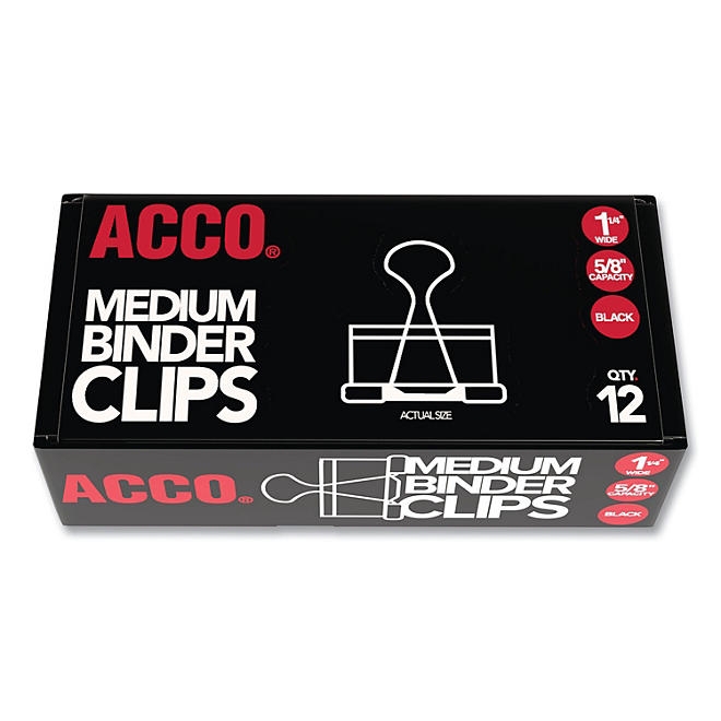 ACCO Binder Clips, Medium, Black/Silver, 12 Count - Image 2