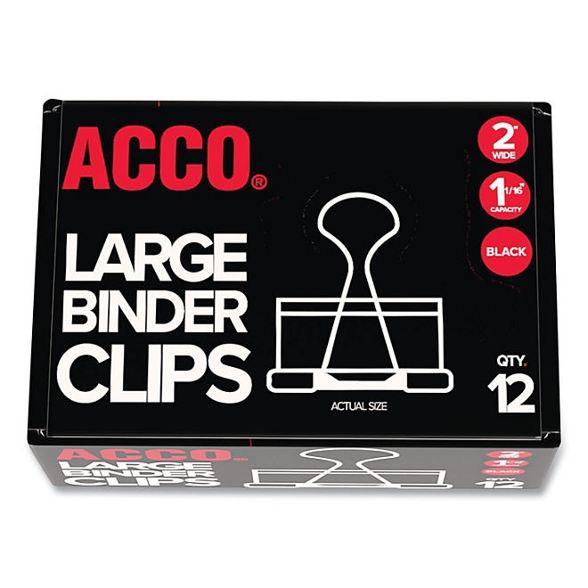 ACCO Binder Clips, Large, Black/Silver, 12 Count - Image 2