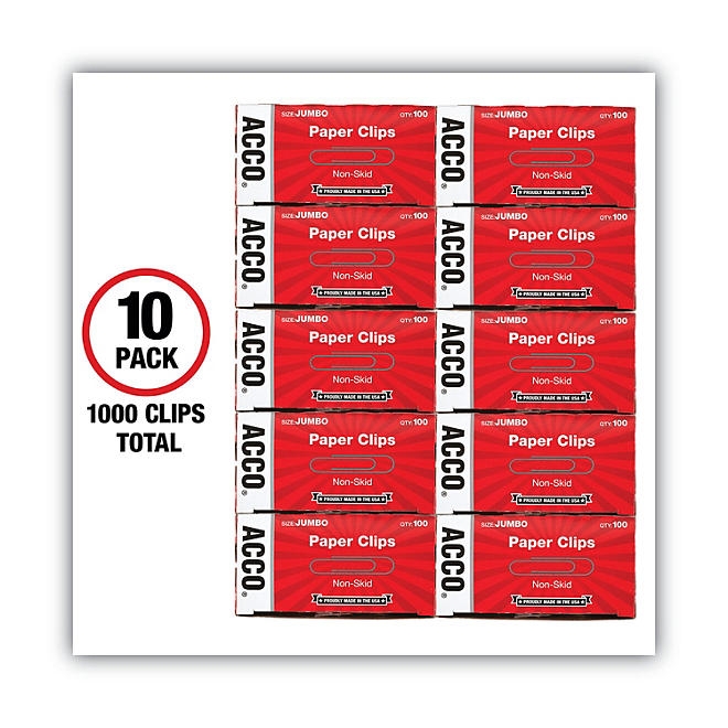 ACCO - Paper Clips, Jumbo, Non-Skid, 100 Count - 10 Pack - Image 4