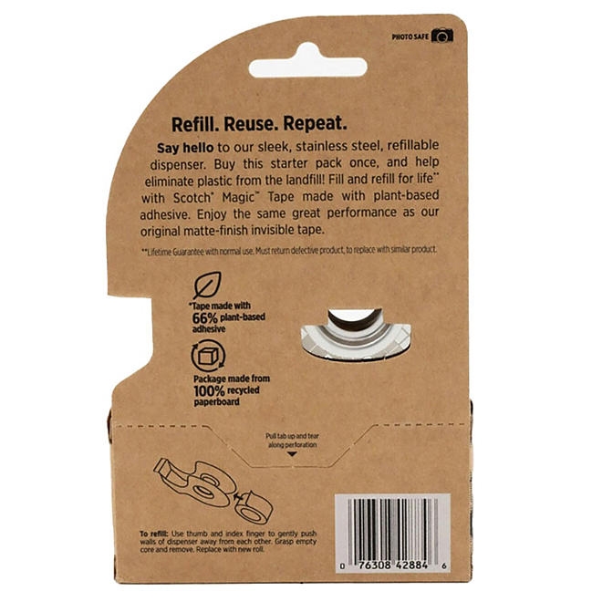 Scotch Stainless Steel Refillable Dispenser and Scotch Magic Tape with 66% Plant Based Adhesive, 0.75" x 550" - Image 3