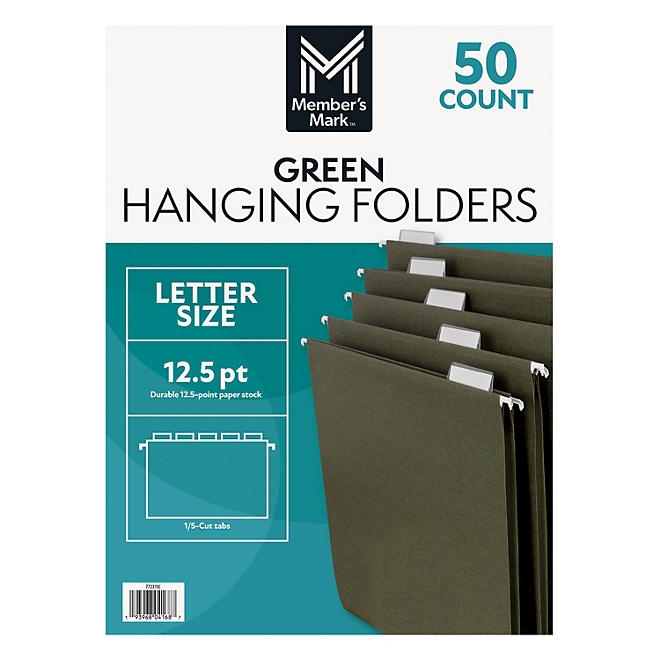 Member's Mark Hanging File Folders, Letter, 1/5-Cut Tabs, Green, 50/Box - Image 2