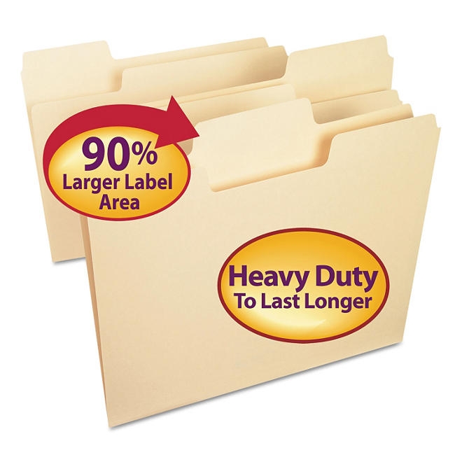 Smead 1/3 Cut Assorted Positions SuperTab Heavyweight File Folders, Manila Letter, 50ct. - Image 2