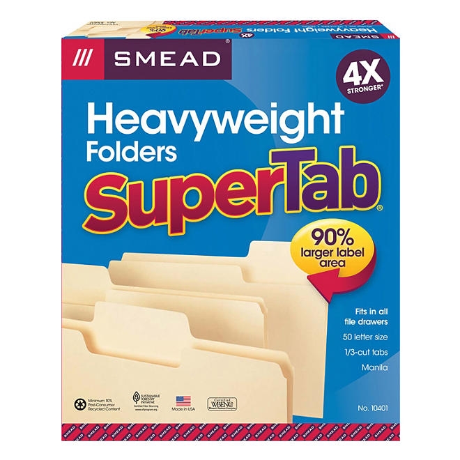 Smead 1/3 Cut Assorted Positions SuperTab Heavyweight File Folders, Manila Letter, 50ct. - Image 8