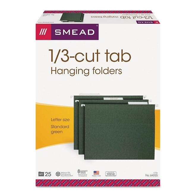 Smead 1/3 Cut Adjustable Positions Hanging File Folders, Green Letter, 25ct. - Image 4