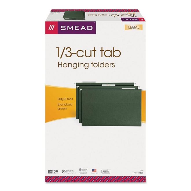 Smead 1/3 Cut Adjustable Positions Hanging File Folders, Green Legal, 25ct. - Image 4