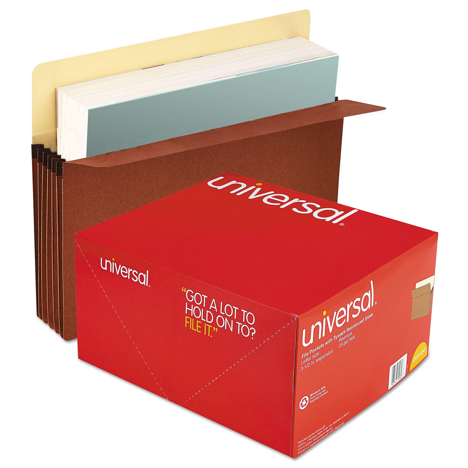 Universal 3 1/2" Expansion File Pockets, Straight Tab, Redrope/Manila, 25/Box, Various Types - Image 6