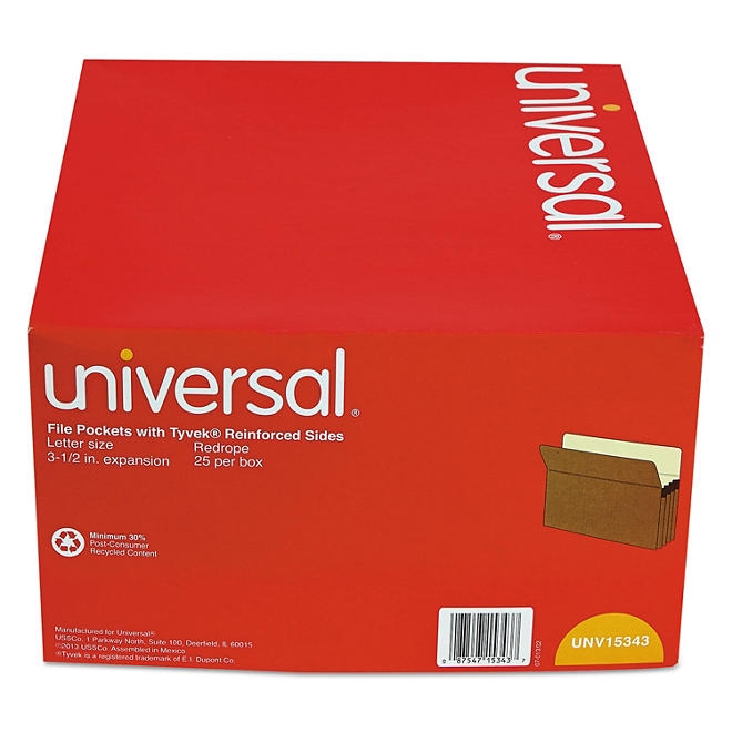 Universal 3 1/2" Expansion File Pockets, Straight Tab, Redrope/Manila, 25/Box, Various Types - Image 9