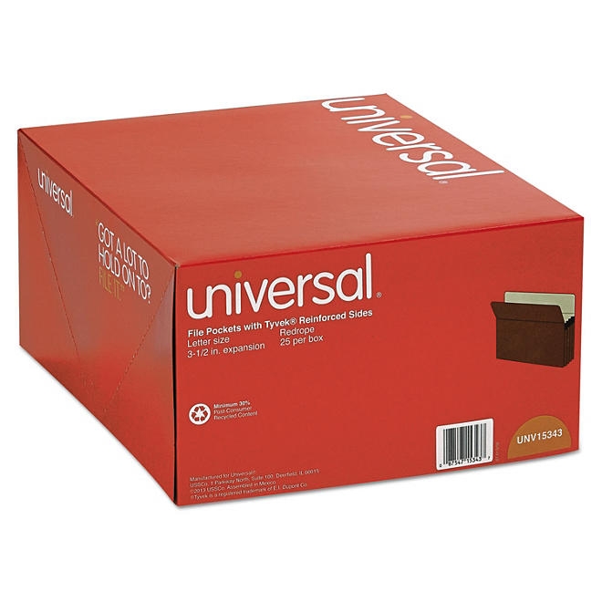 Universal 3 1/2" Expansion File Pockets, Straight Tab, Redrope/Manila, 25/Box, Various Types - Image 10