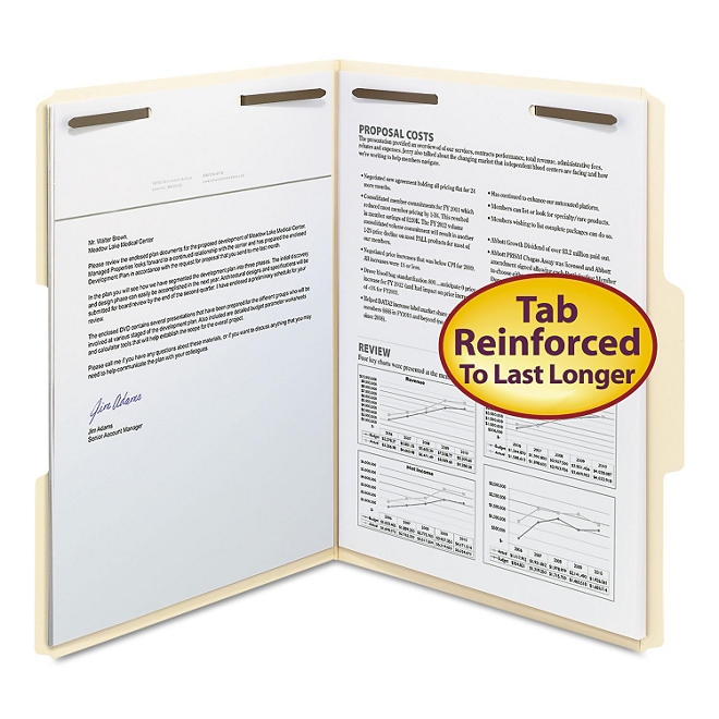Smead 1/3 Cut Assorted Position Tabs Two Fastener File Folder, Manila Letter, 50ct. - Image 2