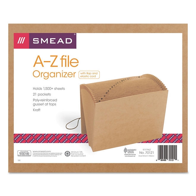 Smead 21 Pocket A-Z Indexed Expanding Files, Cord Closure, Kraft, Letter, Brown - Image 2