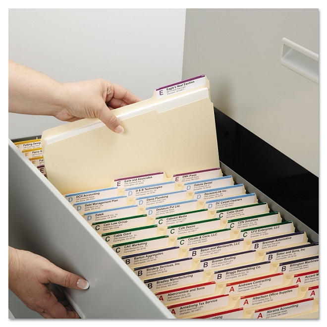 Smead 1/3 Cut Assorted Positions File Folders, One Fastener, Legal, Manila, 50ct. - Image 7