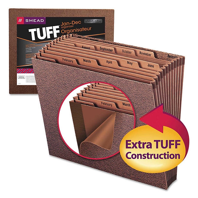 Smead 12 Pocket Jan-Dec TUFF Accordion Expansion File, Open Top, Letter, Redrope - Image 3