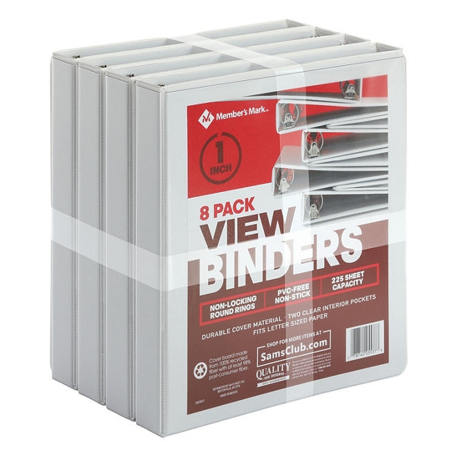 Member's Mark 1" Round-Ring View Binder, White, 8 pk. - Image 2