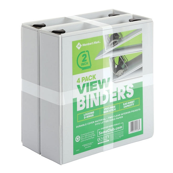 Member's Mark 2" D-Ring View Binder, White 4 pk. - Image 2