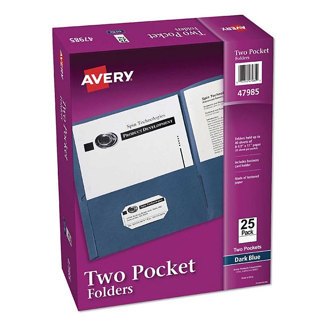 Avery Two-Pocket Folder, 40-Sheet Capacity, Dark Blue, 25/Box - Image 2