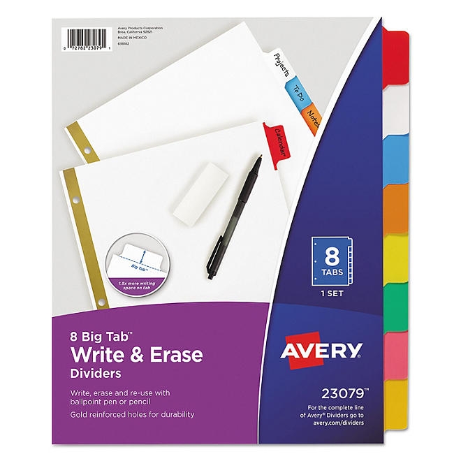 Avery Write & Erase Big Tab Paper Dividers, 8-Tab, Letter, Select Color - Image 6