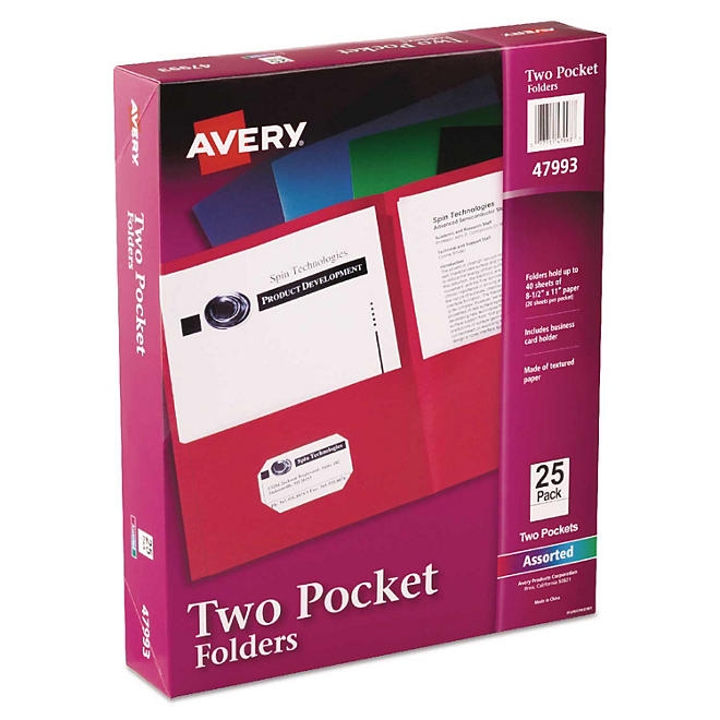 Avery Two-Pocket Folder, 40-Sheet Capacity, Assorted Colors, 25/Box - Image 2