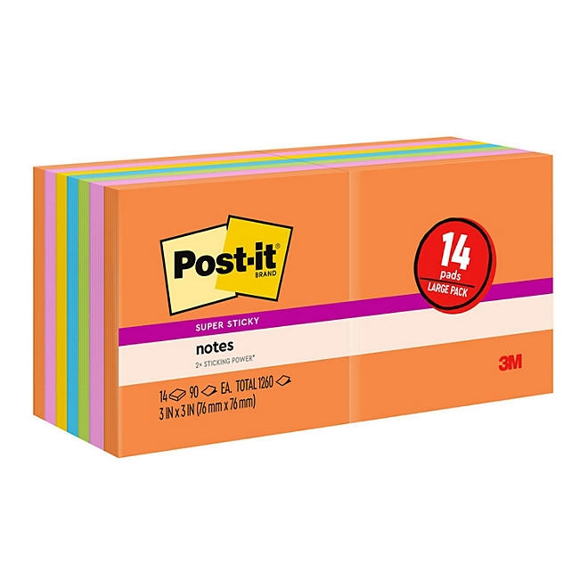 Post-it Super Sticky Notes, 3 in. x 3 in., Energy Boost Collection, 14 Pads/Pack - Image 2