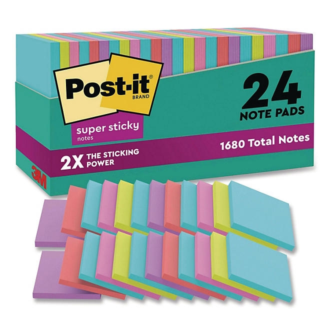 Post-it Notes Super Sticky Pads in Miami Colors, 3 x 3, 70/Pad, 24 Pads/Pack - Image 2