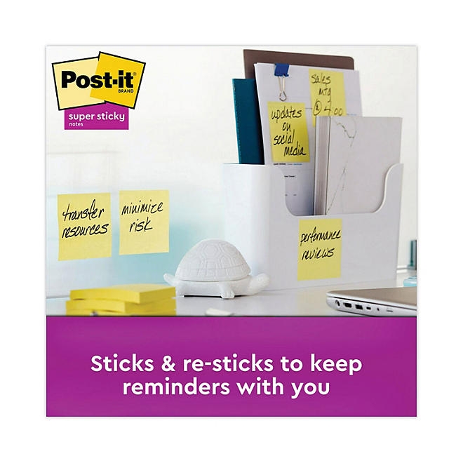Post-it Notes Super Sticky Pads, 3" x 3", Canary Yellow, 24 Pads, 2,160 Total Sheets - Image 4