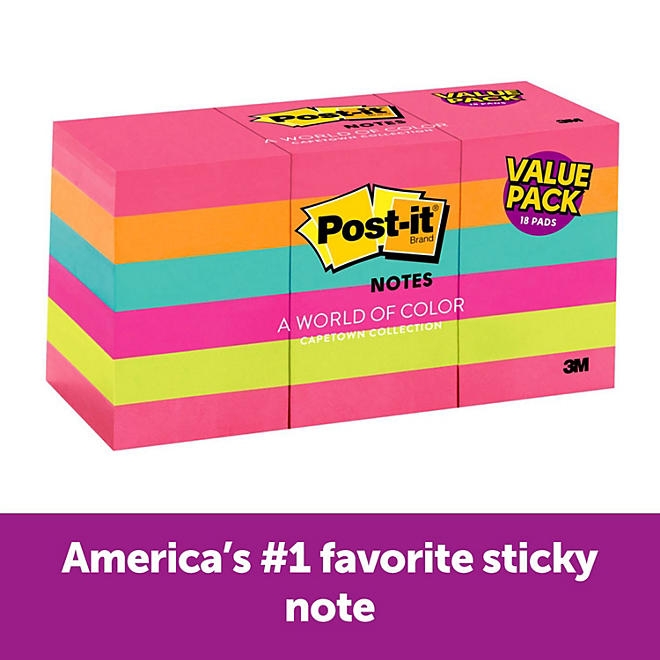 Post-it Notes, 1 3/8" x 1 7/8", Cape Town Collection, 18 Pads, 1,800 Total Sheets - Image 2
