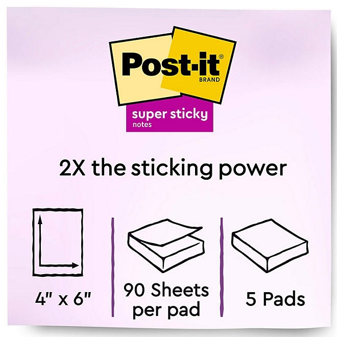 Post-it Notes Super Sticky - Canary Yellow Note Pads, 4 x 6, Lined, 90/Pad - 5 Pads/Pack - Image 3