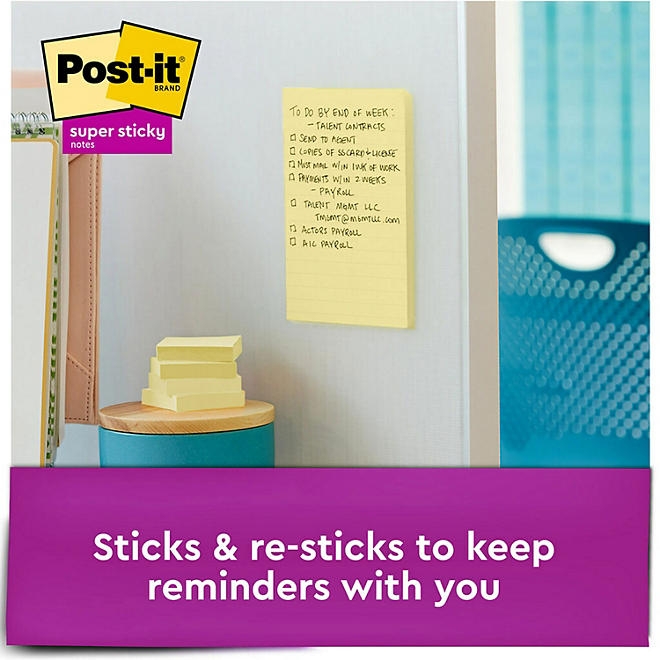 Post-it Notes Super Sticky - Canary Yellow Note Pads, 4 x 6, Lined, 90/Pad - 5 Pads/Pack - Image 4