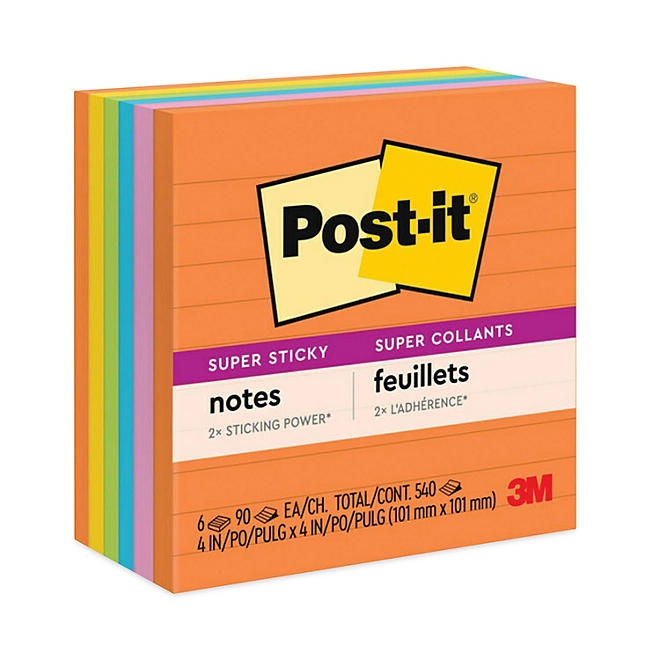 Post-it Super Sticky Notes, 4 x 4, Lined, 90 Sheet Pads, 6 Pads, Jewel Pop Collection - Image 2