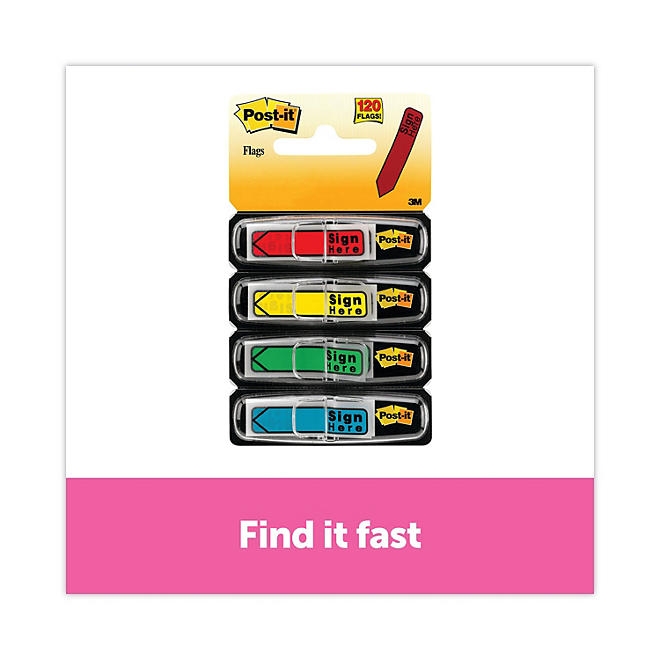 Post-it Flags - Arrow Message 1/2" Flags - "Sign Here" - 4 Colors w/Dispensers - 120/Pack - Image 3