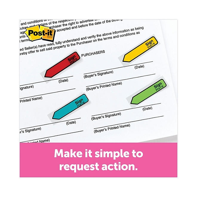 Post-it Flags - Arrow Message 1/2" Flags - "Sign Here" - 4 Colors w/Dispensers - 120/Pack - Image 4