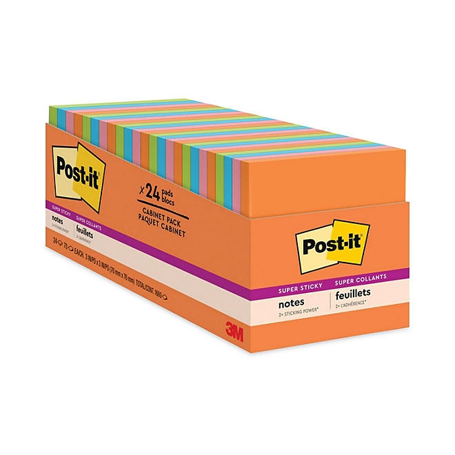 Post-it Notes Super Sticky Pads in Rio de Janeiro Colors, 3 x 3, 70-Sheet Pads, 24/Pack - Image 2