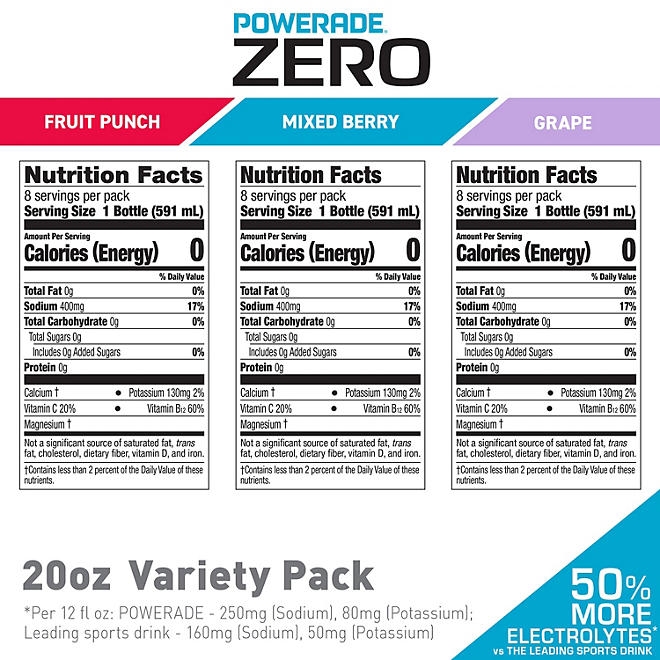 POWERADE ZERO Variety Pack Sports Drink, 20 fl. oz., 24 pk. - Image 3
