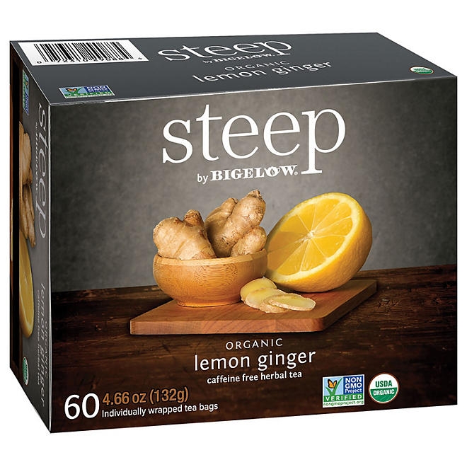 steep by Bigelow Lemon Ginger Herbal Tea 60 ct. - Image 2