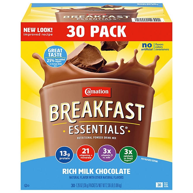Carnation Breakfast Essentials Nutritional Powder Drink Mix, Chocolate 30 ct. - Image 2