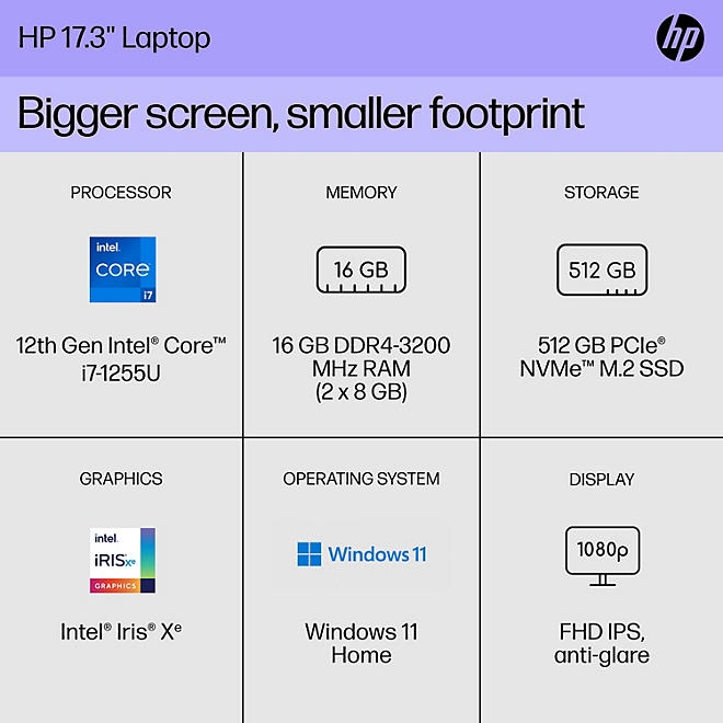 HP 17.3" Windows Laptop - Full HD IPS Screen - Intel Core i7 - 16GB RAM - 512GB SSD - 2-Year HP Care Pack Warranty with 2-Year Accidental Damage Protection - Image 3