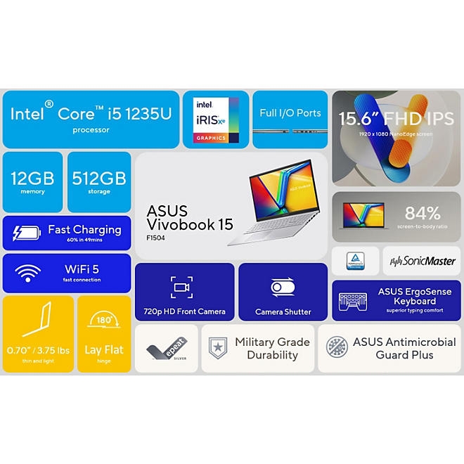 ASUS Vivobook 15.6" FHD Windows Laptop | Intel Core i5 | 12GB RAM | 512GB SSD | 2-Yr Warranty + 1-Yr Accidental Damage Protection - Image 7