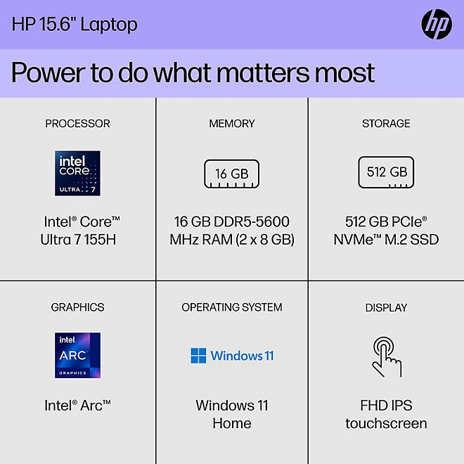 HP 15.6" FHD Touchscreen Laptop | Intel Core Ultra 7 | 16GB RAM | 512GB SSD | Windows 11 | 2-Yr HP Care Pack Warranty w/Accidental Damage Protection - Image 3