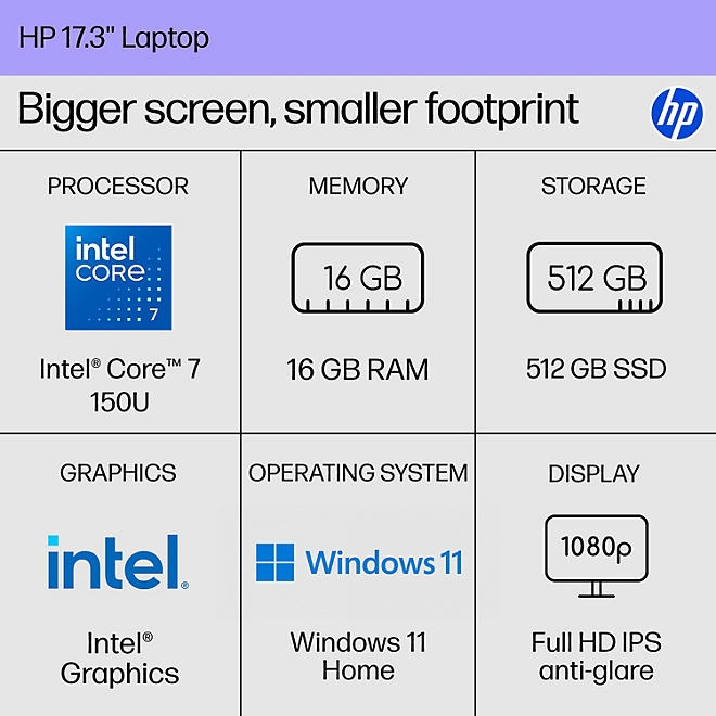 HP 17.3" FHD Windows 11 Laptop | Intel Core 7 | 16GB RAM | 512GB SSD | 2-Yr HP Care Pack w/Accidental Damage Protection - Image 4